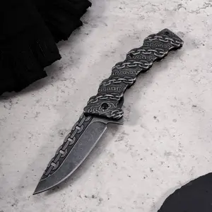 EDC multifunctional lock chain tactical outdoor folding knife, made entirely of steel; convenient pocket/belt clip for easy carry; outdoor cutting tool designed specifically for climbing and fishing; a camping and hiking essential.