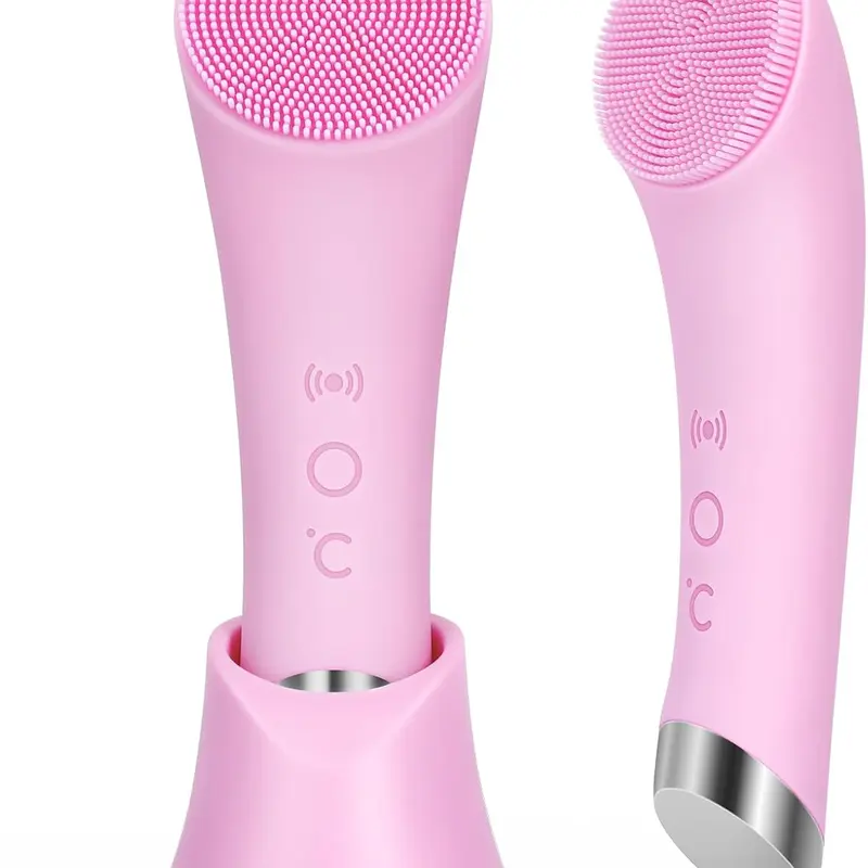 Heatable Vibrating Facial Cleansing Brush - Adjustable Electric Silicone Face Brush, Daily Deep Cleansing Exfoliator with Massage for Women & Men, Mini Personal Care Beauty Device