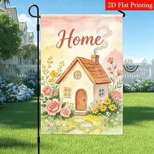 Watercolor Home Garden Flag 12x18 Inch, Double Sided Floral Cottage Yard Flag, Spring Summer Pink Yellow Flower Decorative Flag for Outdoor Lawn Patio Watercolor Home Garden Flag 12x18 Inch, Double Sided Floral Cottage Yard Flag