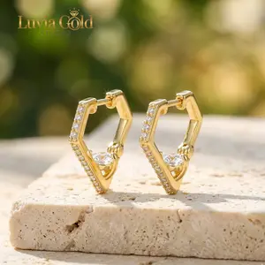 Geometric Heart Drop Earrings With Sparkling Cubic Zirconia For Women 18 K Gold Plated E-coating Eco-friendly Brass Nickel Lead Free Hypoallergenic Jewelry Chic Daily Outfit Jewelry Mother's Day Gift Birthday Gift Luvia Gold Studio