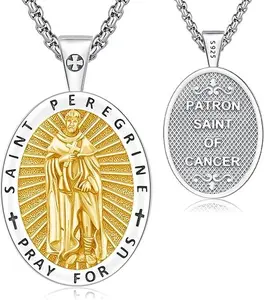 Thanches Saint Peregrine 925 Sterling Silver  Necklace Archangel Patron Medal Pendant Amulet Protection Jewelry Gift for Men Women
