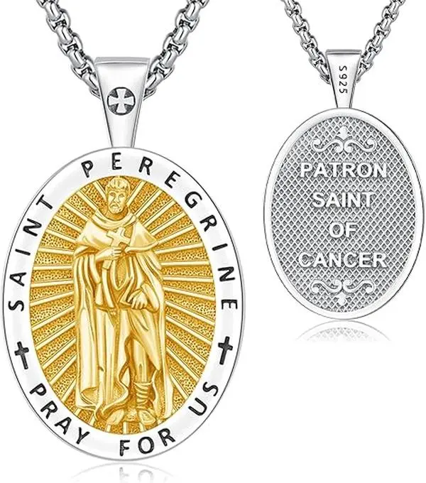 Thanches 925 Sterling Silver Saint Peregrine Archangel Patron Medallion Amulet, Chain Neck Chain, Silver Necklaces & Pendants, Protection Jewelry Gift for Men Women, Chain Necklaces, Medallion Silver Necklaces & Pendants