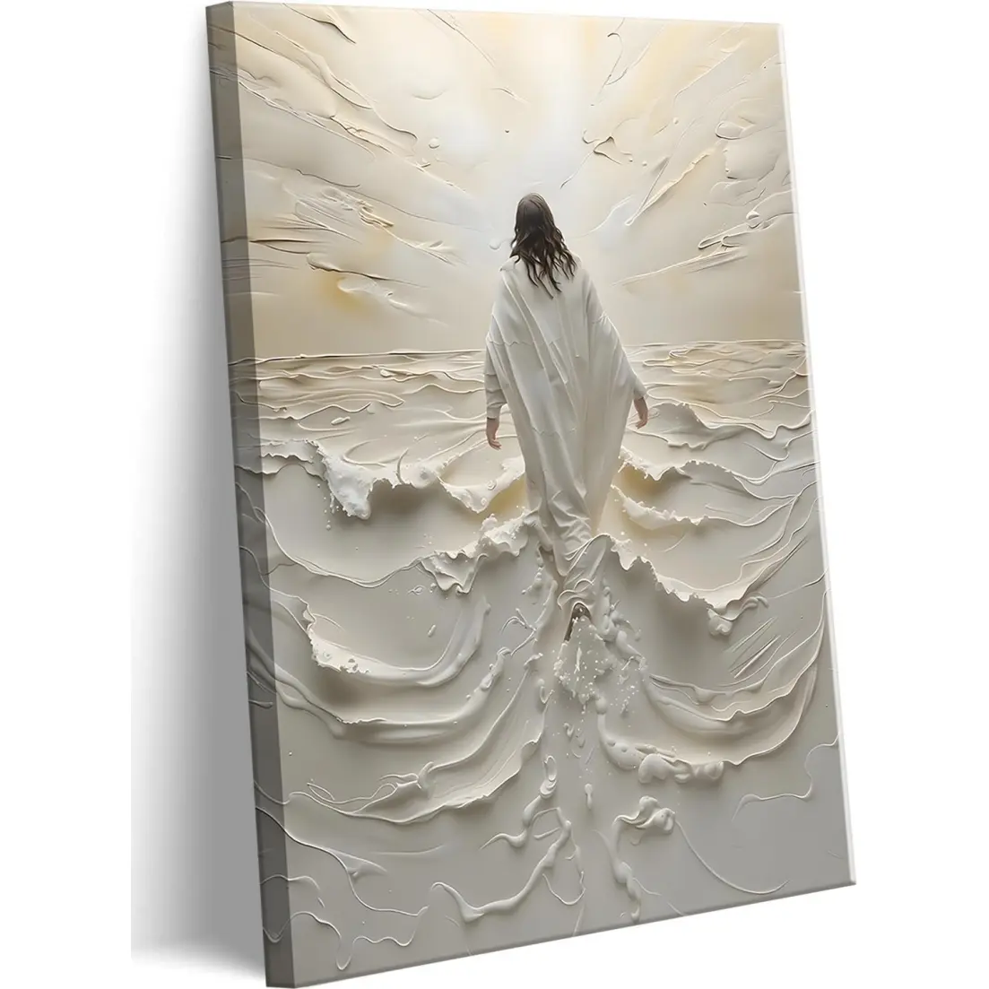 Jesus Walking On Water Impasto Style Framed Canvas Wall Art Modern Spiritual Christian Home Decor Ready To Hang Gift for Mom summerwins