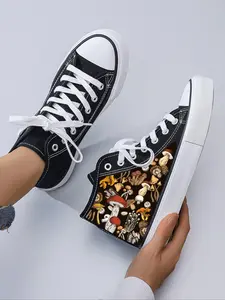Women's Mushroom Print Lace Up Front Sneakers, Casual Breathable Comfortable Sports Shoes, Female All-match Round Toe Shoes for Daily Wear