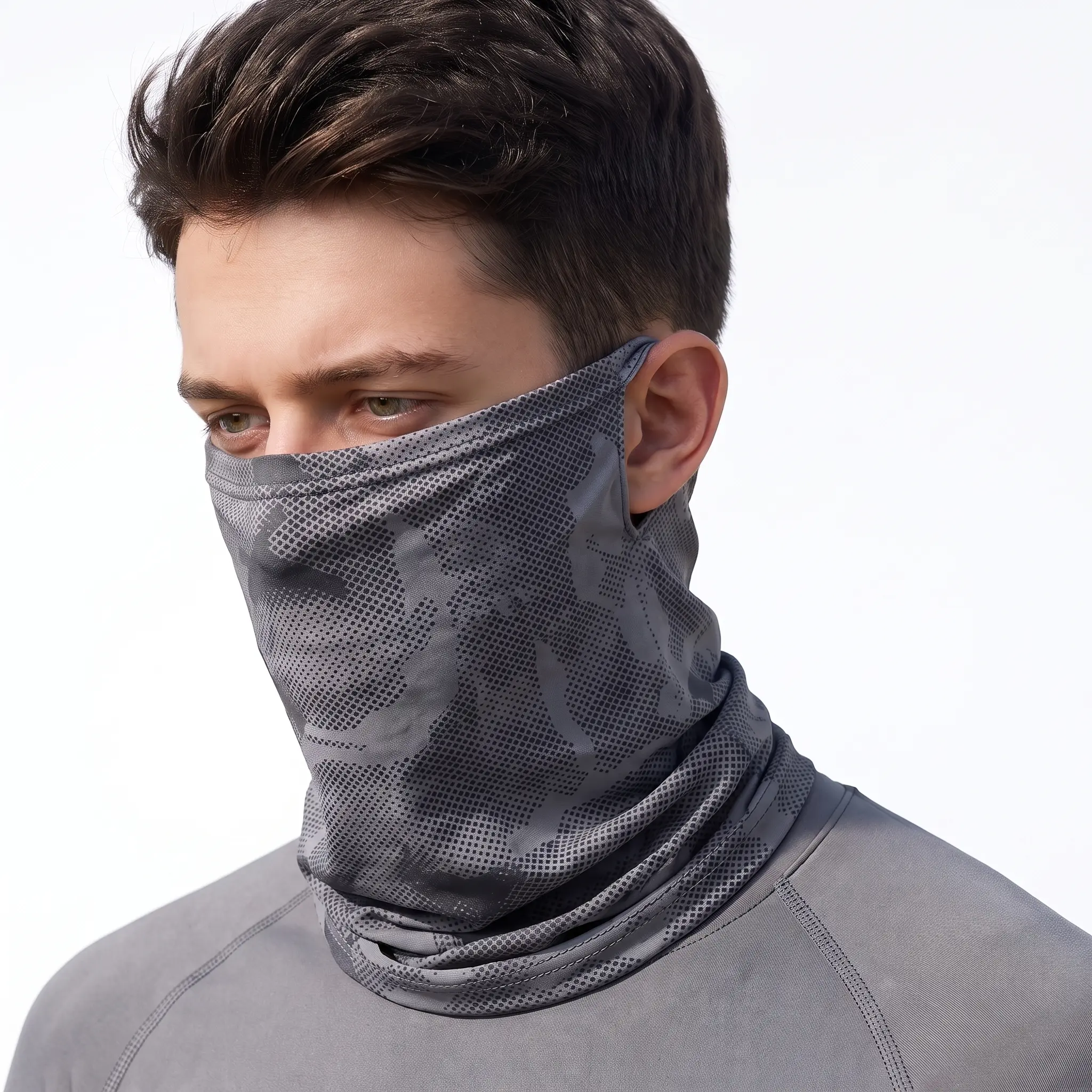 Unisex Cooling Ice Silk Camo Neck Gaiter Face Mask - Hidden Ear Loops, Water-Resistant, sun Protection, Quick-Dry, Breathable Multi-Use Headwear for Fishing, Motorcycle Riding, Outdoor Sports balaclava head wrap urban camouflage party hat