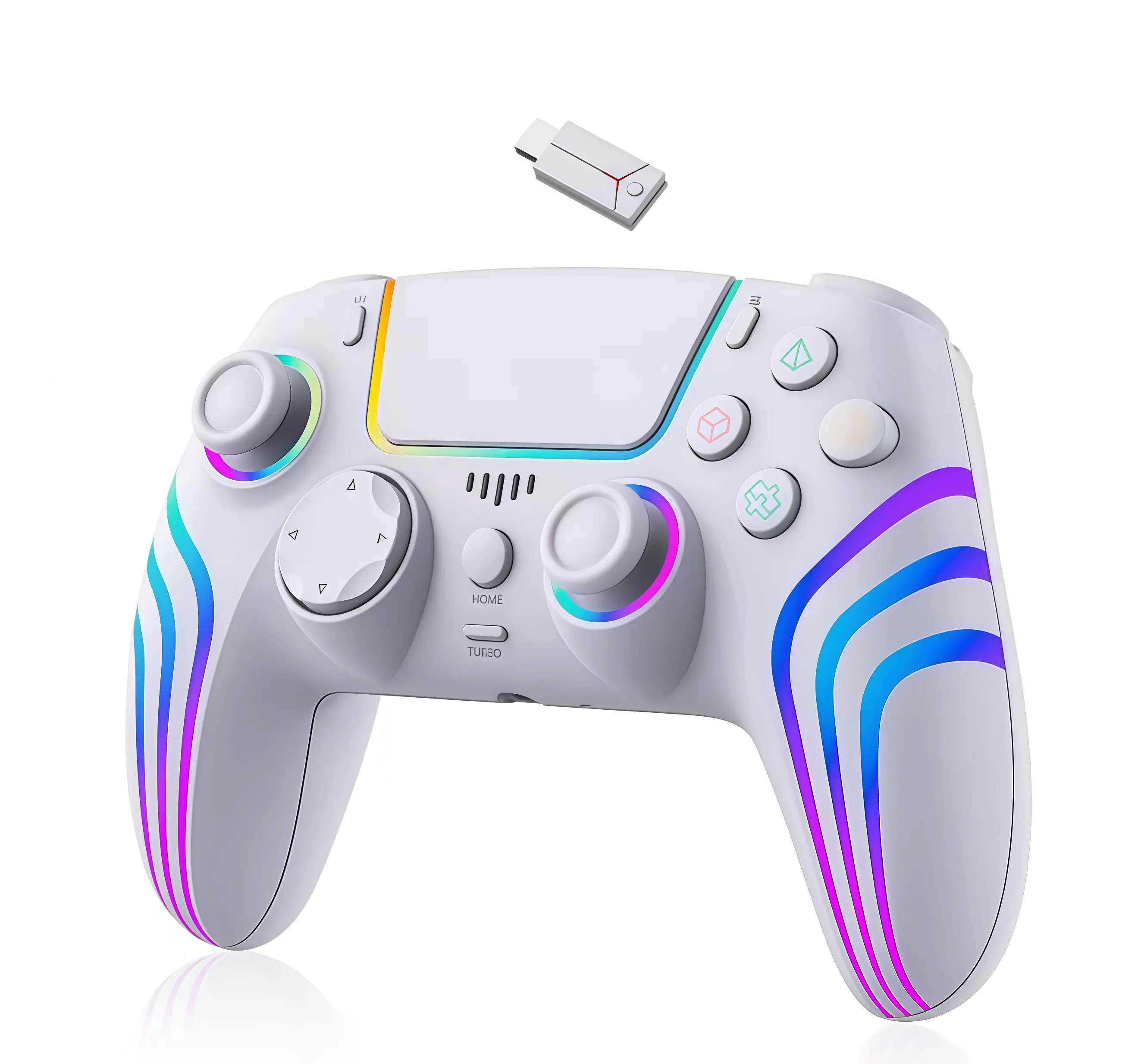 RGB Gaming Controller for PS5/PC – 7-Color Breathing Light, 3 Light Modes, Custom Grip, Black Friday Sale Price Console Smartphone