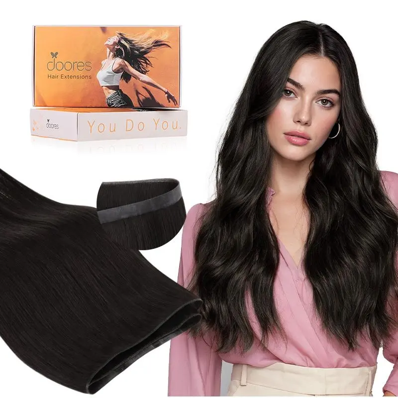 【#2 18inch only 54.39】Doores Genius Seamless Tape-In Weft Hair Extensions 16–24" Straight 100% Human Hair For Daily Use#SummerFinds