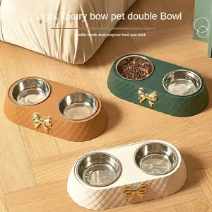 Pet Supplies Bow-tie Bowknot Cats Food Bowl PP Base Dog