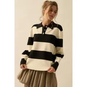 Advantage Line Striped Knit Collared Rugby Sweater