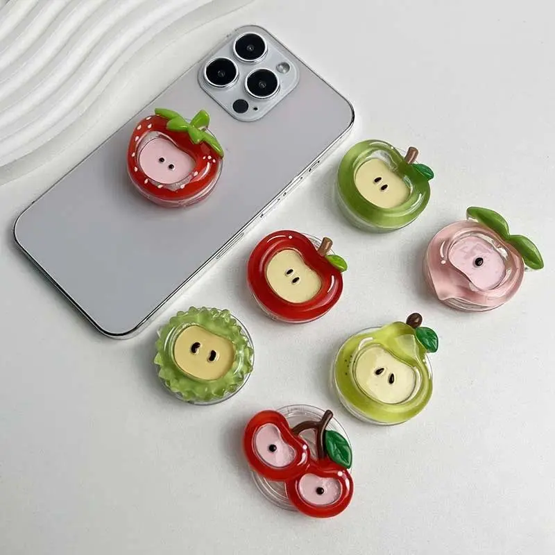 Cute Fruit Series Mobile Phone Holder Resin Material Red Apple Socket Grip for iPhone Samsung Foldable Phone Stand Lazy Bracket