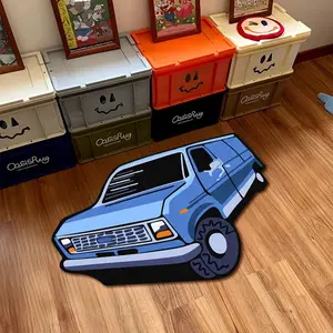 Modern Blue Leather Truck Carpet, Creative Striped Pattern Rug, Trendy Bedroom Decor, Suitable for Kitchen Living Room Sofa Balcony