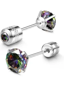 Hypoallergenic G23 Implant Grade Titanium Screw Back Earrings 20G Pure Titanium Post for Sensitive Ears 5A Cubic Zirconia Titanium Earring Studs for Women Men Double Side Earrings Piercing Sleeper Studs Jewelry Fashionable Earrings