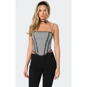 Edikted Women's Gingham Lace Trim Corset
