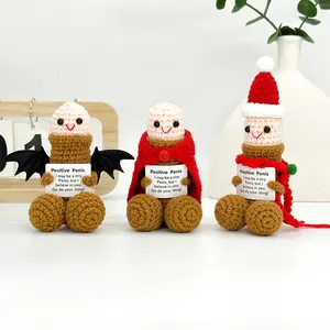 Cute Crochet Knitted Doll with Positive Message Card - 1pc Festive Stuffed Toy  Christmas/Santa/Bat Styles, Soft Huggable Plush Decor, Perfect Birthday & Holiday Gift ﻿
