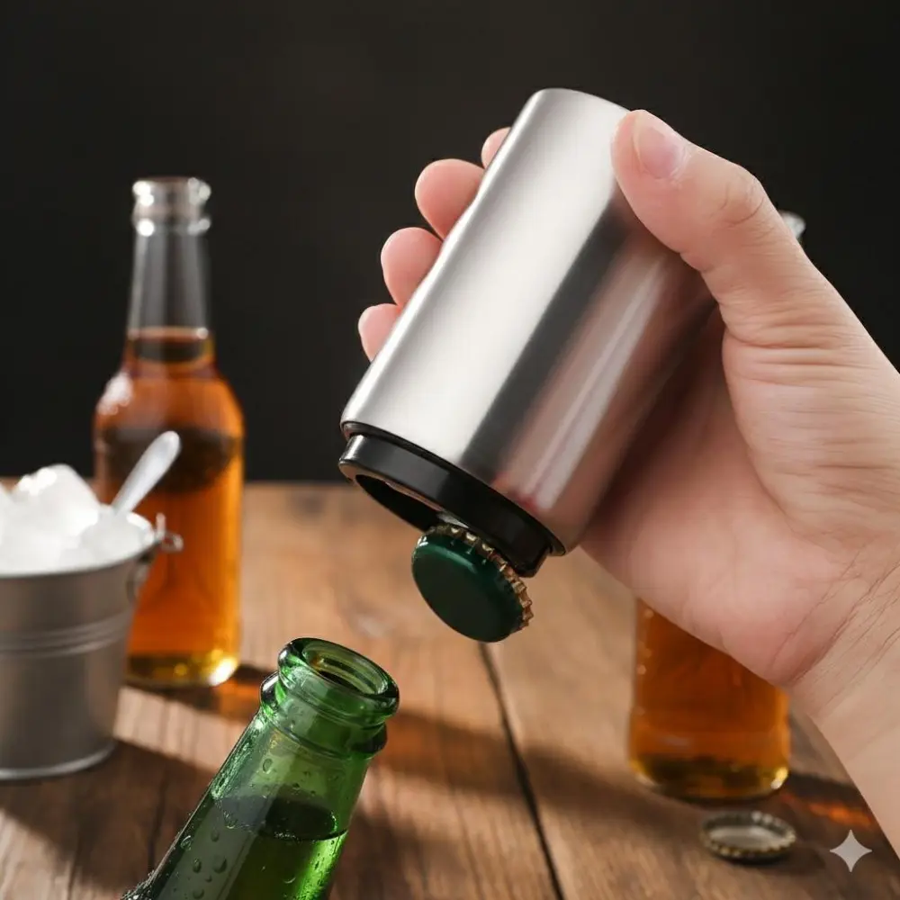 304 Stainless Steel Magnetic Automatic Bottle Opener - Professional, Non-Slip Grip, Portable Corrosion-Resistant Tool for Home Bar Kitchen use.