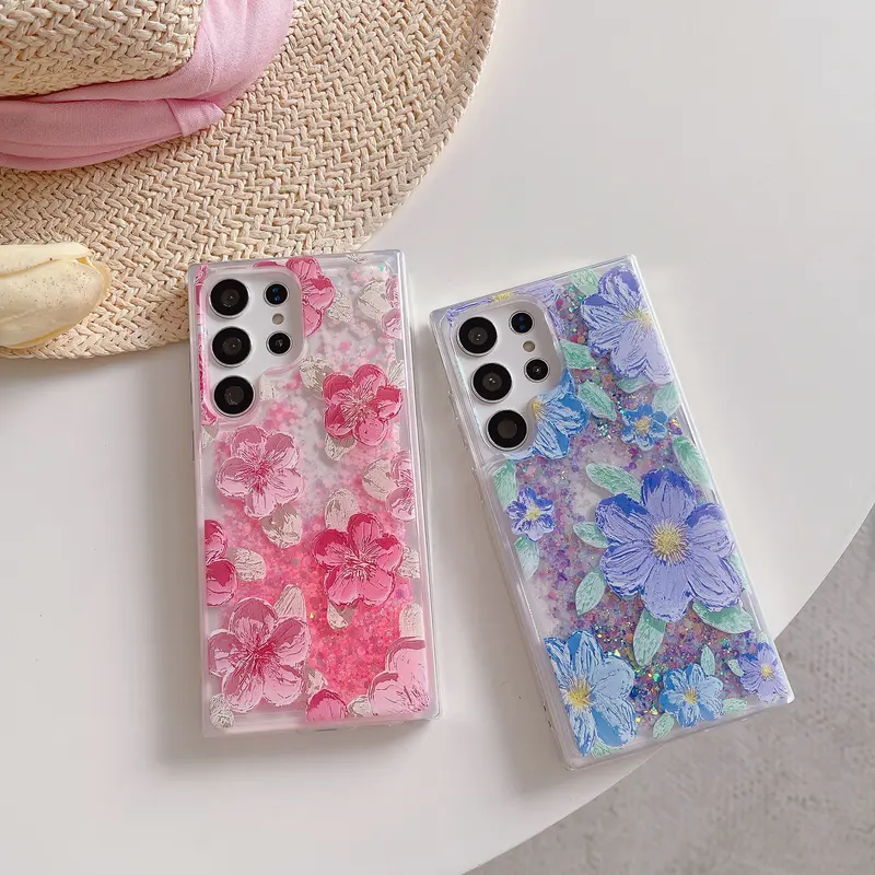 Glow in The Dark Oil Painting Flower Case for Samsung Galaxy S26 Ultra S25 Plus S24 S23 S22, Galaxy Z Flip 8/7/6/5/4/3, Fluorescent Liquid Floating Glitter Floral TPU Phone Cover, Cute Girly Protective Case for Women Girls,back to school haul