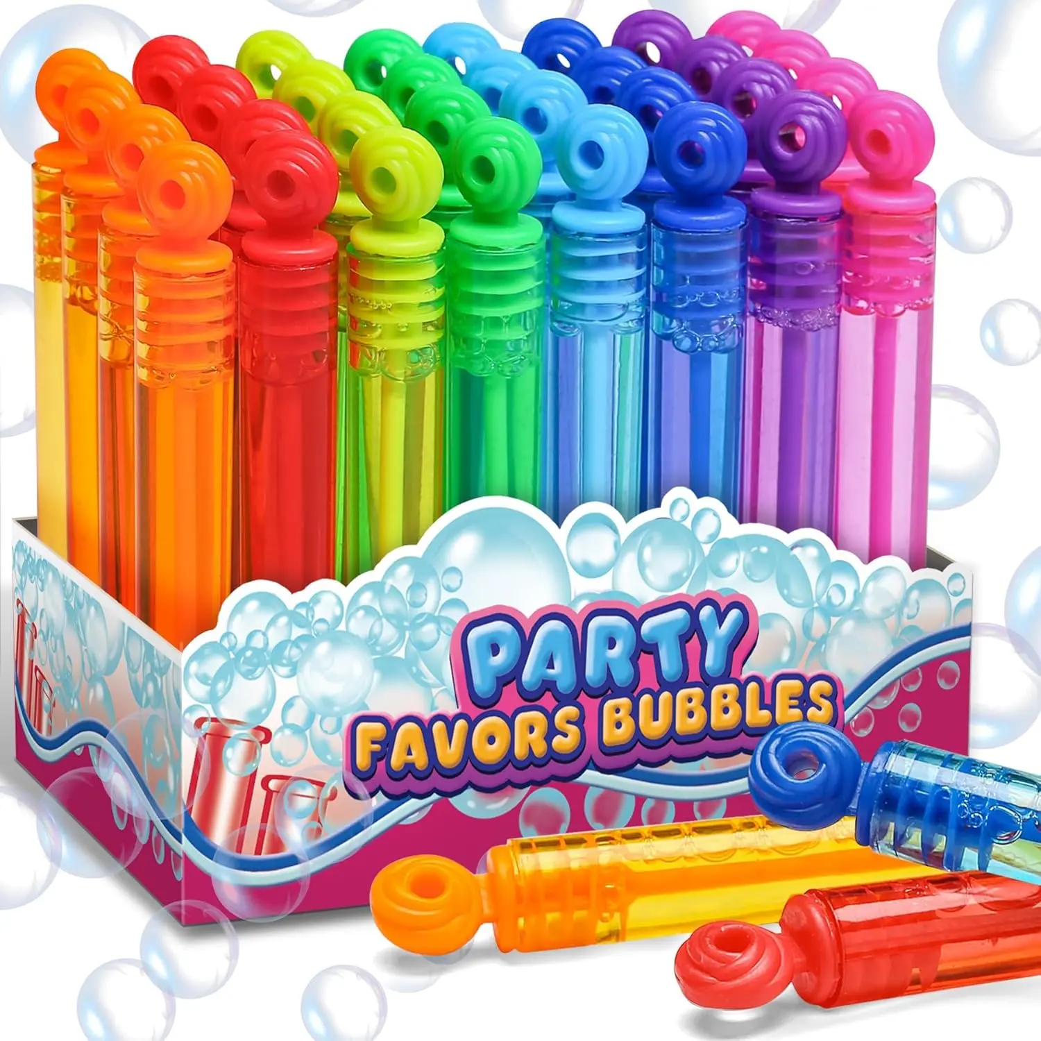 32-Pack Mini Neon Bubble Wands for Kids, Party Favors Goodie Bag Stuffers in Gift Box - Classroom Rewards, Graduation Gifts, Pinata Fillers (Toys & Hobbies Bubbles Supplies)