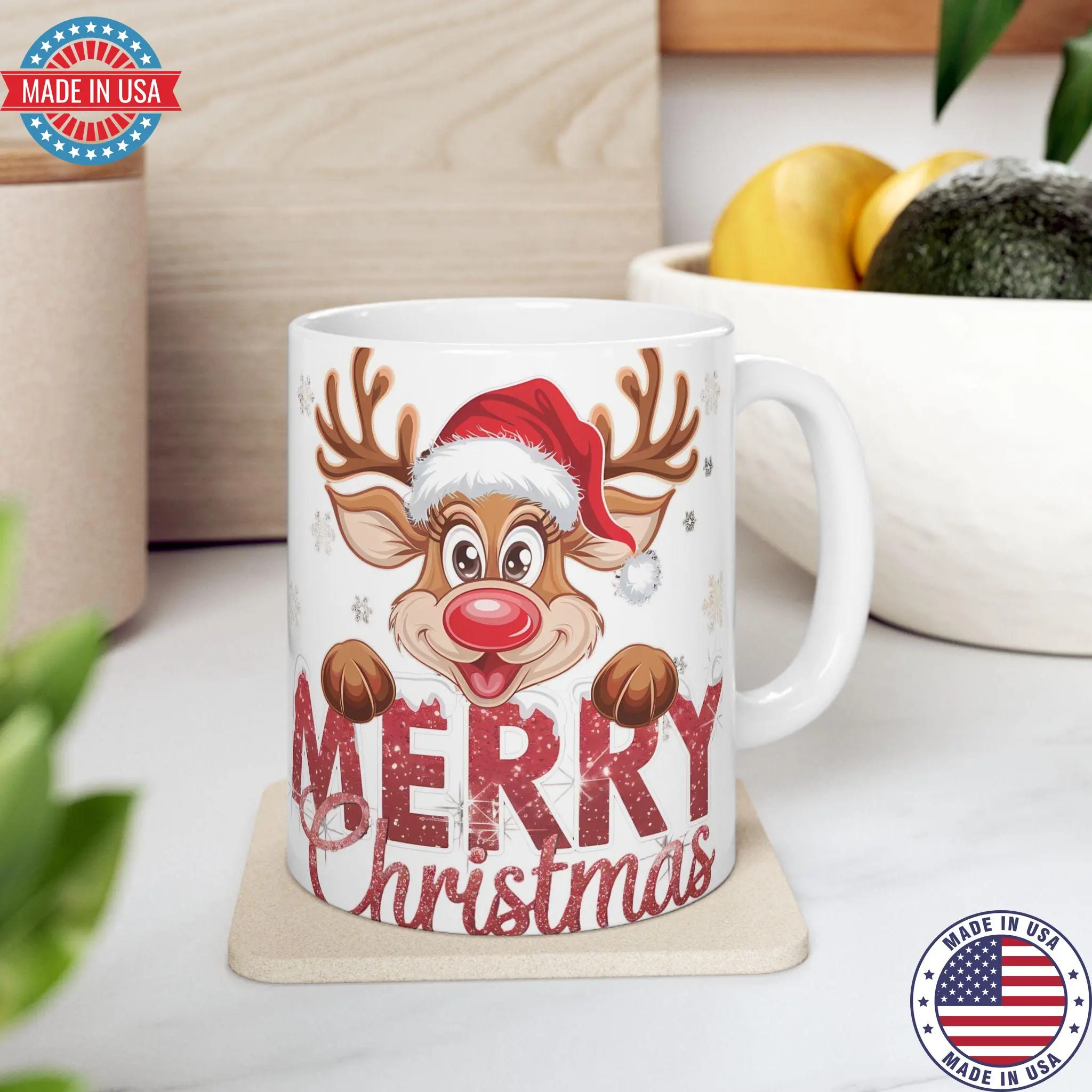 [Sale off up to 50%] Festive Reindeer Mug - Merry Christmas 11oz or 15oz, Holiday Gift, Cozy Hot Beverage, Christmas Decor, Seasonal Coffee Mug