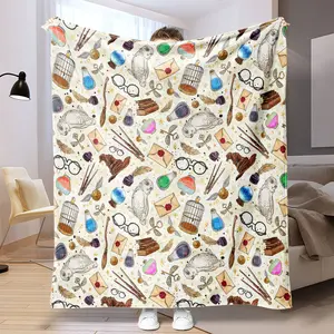 Harry Potter Magic Elements Flannel Blanket, Soft Skin-Friendly Fabric, Multi-Scene Use, All-Season Comfortable Throw Gift Idea