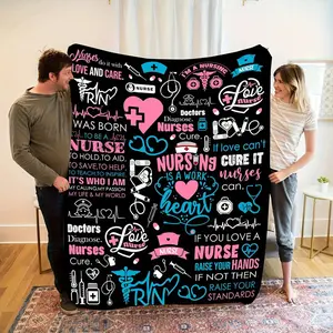 1 Piece Nurse Themed Flannel Blanket - Soft and Warm All-Season Blanket with Medical Symbols and Inspirational Quotes, Perfect Gift for Nurses, Best Friends, Family - Ideal for Home, Camping, Travel, 280GSM, Machine Washable, Modern Style, Polyester