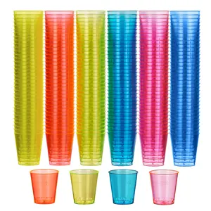 MATANA 300 Neon Plastic Shot Glasses (1oz) Party Shot Cups for Wine Tasting Condiments Sauce Jello Shots & More - Sturdy & Reusable