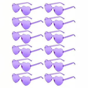 10pcs Transparent Heart-Shaped Party Glasses, Frameless Purple Glasses Heart-Shaped, Transparent Candy Color Eyewear, Suitable For Parties, Wedding Party Supplies, Swimming, Beach, Birthday, Carnival And Other Entertainment Activities And Party Favors
