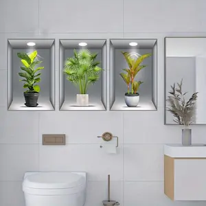 3D Wall Sticker, 3pcs Realistic Plants Pattern Self-Adhesive Wall Sticker, Removable Wall Decor Decal, Home Decoration Wall Sticker, Decorative Wall Sticker, Wall Decor for Living Room & Bedroom & Bathroom