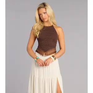 Weekend Vibes Fringe-Trim Halter Top