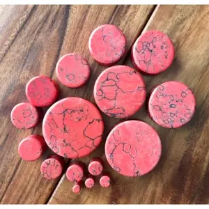 PAIR of Stunning Red Turquoise Stone Plugs Gauges Tunnels - Gauges 8g (3mm) thru 1" (25mm)