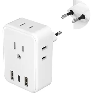European Travel Plug Adapter, Type C Power Plug Adapter with 4 AC Outlets and 3 USB Ports (1 USB C) for  to  of  Iceland Spain  France