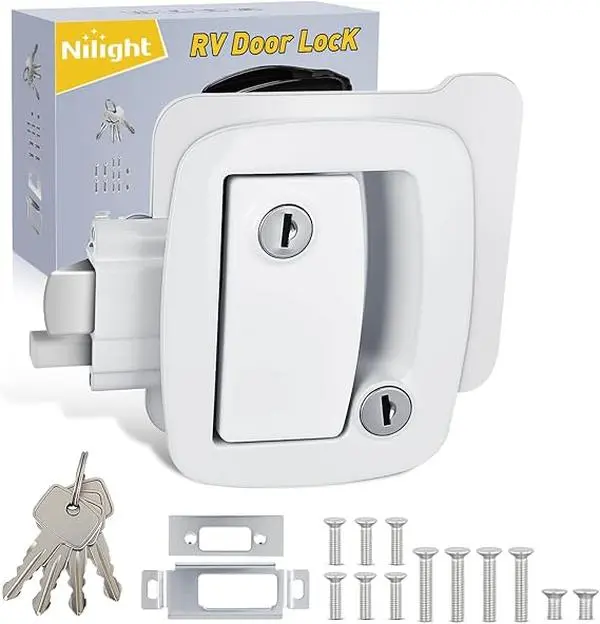 Nilight RV Lock Replacement Kit with Paddle Deadbolt, 100% Zinc Alloy Entry Handle Latch, 4 Keys, Heavy-Duty Door Hardware & Security Lock, Enclosed Camping Kit for RVs, Campers, Door Security Lock