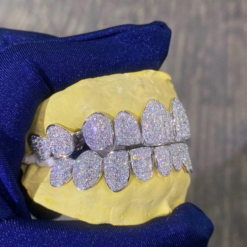 925 Sterling Silver Honeycomb Set Custom Moissanite Perm Cut Grillz