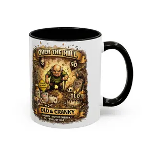 Over The Hill 50 Old & Cranky mug | Funny 50th Birthday coffee mug