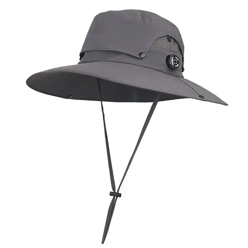 Men's Summer Outdoor Sun Hat: Wide-Brimmed Fisherman Style with Detachable Crown, Breathable Mesh, Knob Adjustment, and UV Protection—Ideal for Fishing