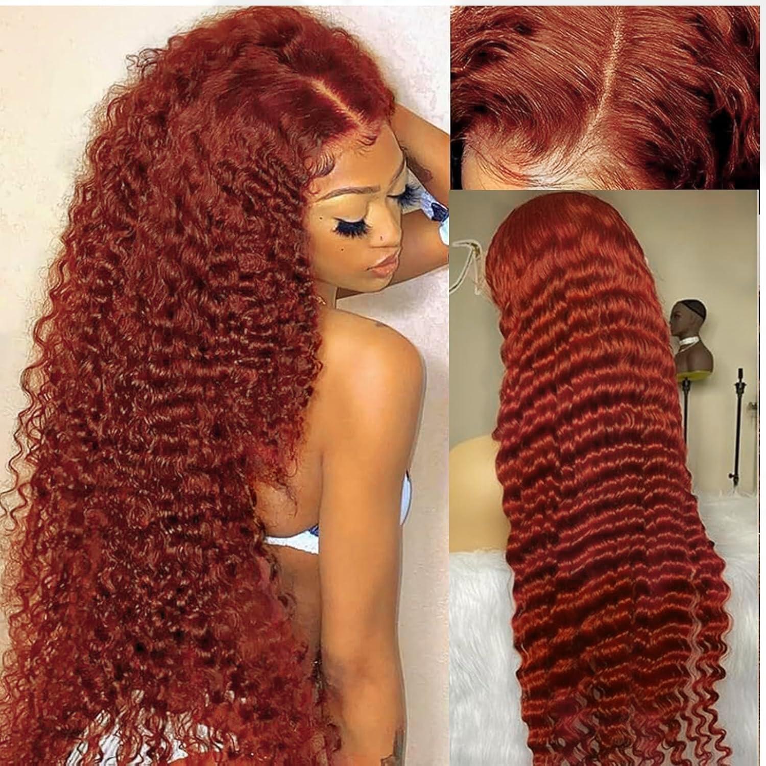 Bling Hair 34inch Reddish Brown Body Wave Pre Plucked 13x4 13x6 Hd Lace Frontal Human Hair Wig Brazilian Wavy Color Wig for Black Women with Baby Hair 34inch #Summervibes