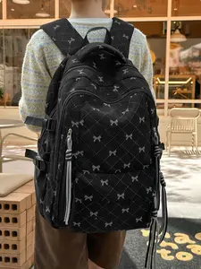 1pc  Women's lightweight backpack with zipper closure and bow print, fashionable and versatile, cute and casual, suitable for students, campus, school, commuting, travel, women's backpack