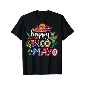 Men's Round Neck Short-Sleeve Flat Cotton T-Shirt, Mexican Fiesta 5 De Mayo Party Celebration Unisex Tee, Comfortable Graphic Print All-Season Top for Fitness & Everyday Outdoor Activities