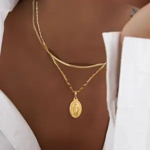 U7 Virgin Mary Necklace Women Men Christian Jewelry Cross Miraculous Medal Pendant Necklace