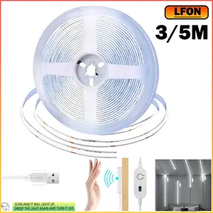 9.84/16.4FT USB COB Running Water Flowing LED Light Strip Switch Infrared Sensor No Need Touch ,Super Bright Dimmable Motion Activated LED Tape Light for Under Cabinet,Kitchen,Stairs,Bedroom(Warm White,White)
