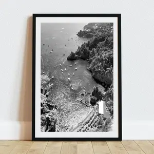 (No Frame) Italy Beach Poster, Black and White Print, Instant Download, Black and White Beach Wall Art, Printable