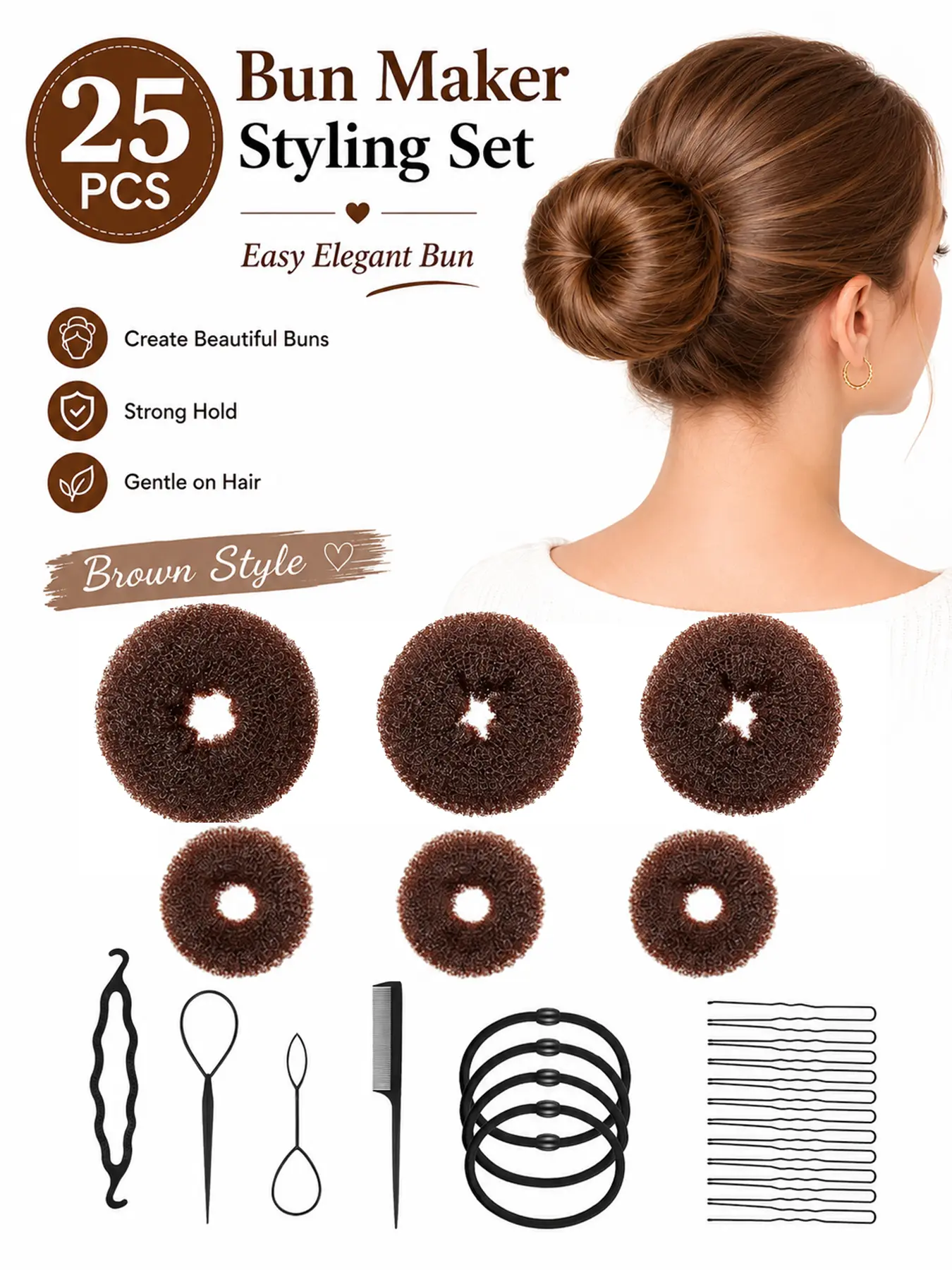 25pcs Hair Bun Maker Set, Styling Hair Tools, Ring Style Hair Bun Donut with Hair Bobby, Elastic Bands and Pony Hair Tools for Long Hair, Quick & Easy Hair Styles, Women's Hair Clips, Hair Accessory Gifts, working