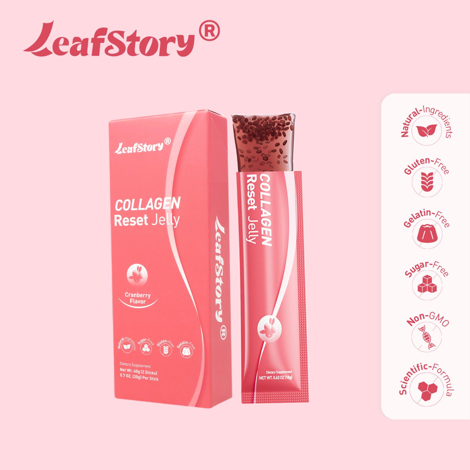 Leafstory Collagen Reset Jelly (2 Sticks): Cranberry Flavor, Collagen, Support Digestion & Gut Health, Skin Elasticity, Hair & Nails, Dietary Fiber, Chia Seeds, Sugar-Free, Gluten-Free, Non-GMO, Gelatin-Free, Natural Ingredients