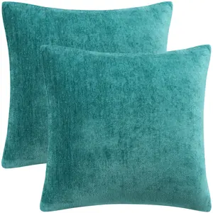 PiccoCasa Set of 2 Chenille Soft Throw Pillow Covers, Water Repellent Decorative Cushion Covers for Sofa Car, 20x20 Inch Peacock Blue
