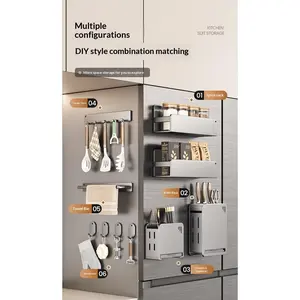 Magnetic Refrigerator Organizer Wall Mounted Spice Rack for Kitchen Utensils Storage Magnetic Knife Holder with Hooks