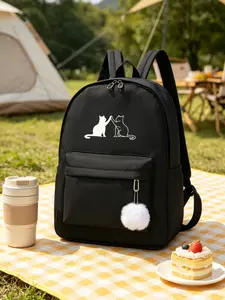 Cute Cartoon Cat Print Backpack, Casual Spring/summer Style, Spacious and Versatile, Ideal for Men and Women, Perfect for Travel and Work