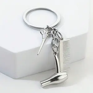1-Piece Laser Engraved Hair Stylist Keychain Set - Custom Text Engraving with 24-Hour Express Delivery, Fashionable Zinc Alloy Design Featuring Scissors, Comb & Hair Dryer Charms - Ideal Professional Gift for Hairstylists, Barbers & Beauty Enthusiasts