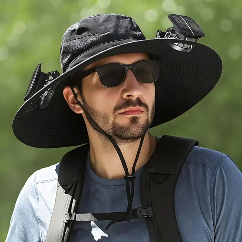 Outdoor Wide-brimmed Sun High Quality Hat with Solar Fan, Unisex Fishing Solar Fan Hat, Fisherman's Hat with Built-in Fan, Suitable for Fishing, Hikin