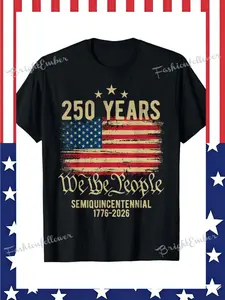 Men's & Women's 250 Years American Flag 250th Anniversary USA T-Shirt - High-Quality 100% Cotton Casual Tee Suitable for Men Women, S-XXXL, Ideal Gift for History Buffs & National Pride Events (Comfortable Round Neck)