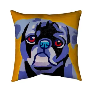 Begin Home Decor 5541-1616-AN85 16 x 16 in. Contemporary Blue Pets Pillow - Flash the Pug Home Decor