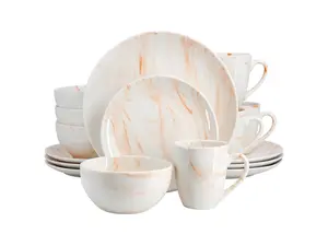 Elama Fine Marble 16 Piece Porcelain Dinnerware Set in Orange Elama Fine Marble 16 Piece Porcelain Dinnerware Set in Orange